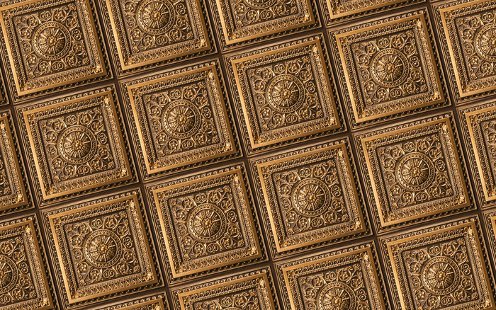 Antique Gold Ceiling Tile in Ceiling Grid