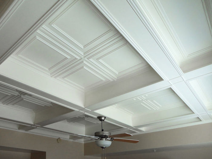 Glue Up Ceiling Tile in Coffered Ceiling